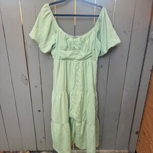 All in Favor Sage Green Tiered Maxi Dress Puff Sleeve milkmaid Peasant Prairie